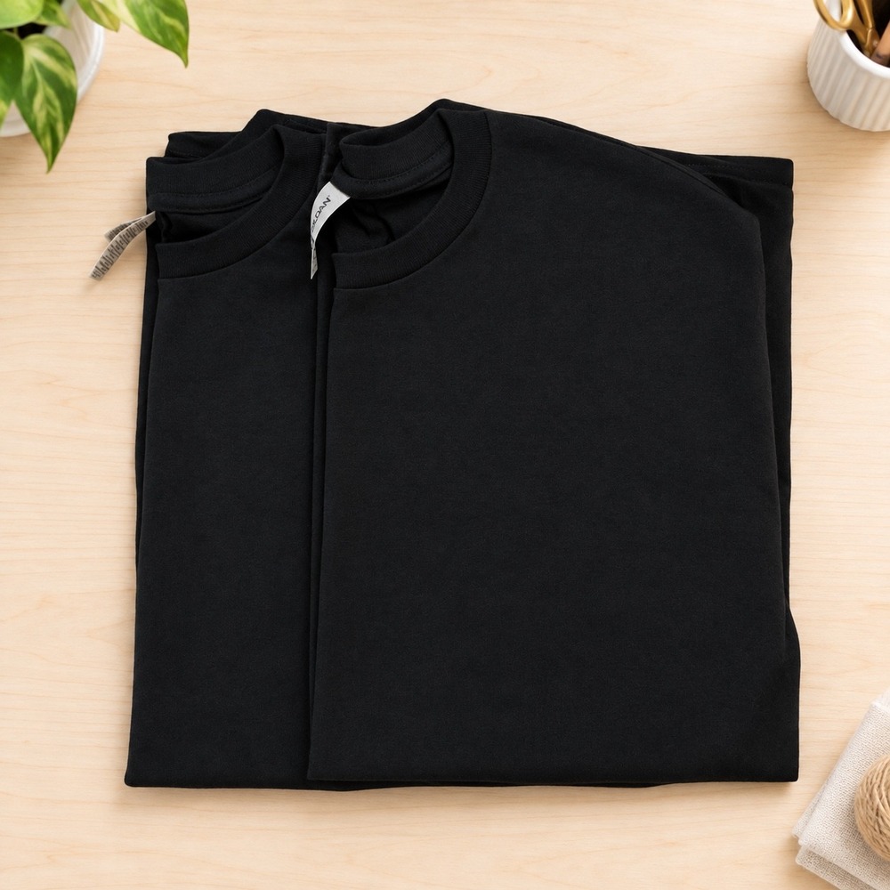 Set of 2 Gildan Heavy Cotton Black T-Shirts Mens Large Short Sleeve Crew Neck